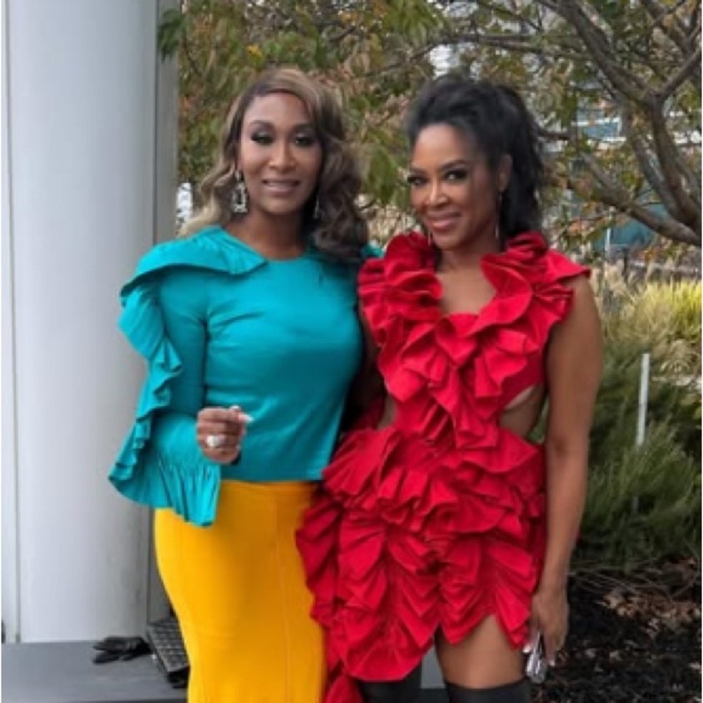 Kimberly Goldson Blue Ruffled Long Sleeve Blouse
